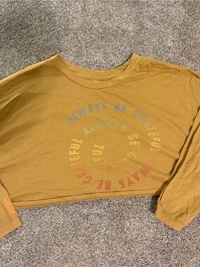 American Eagle Outfitters Mustard Yellow Graphic Long-Sleeve Crop Top